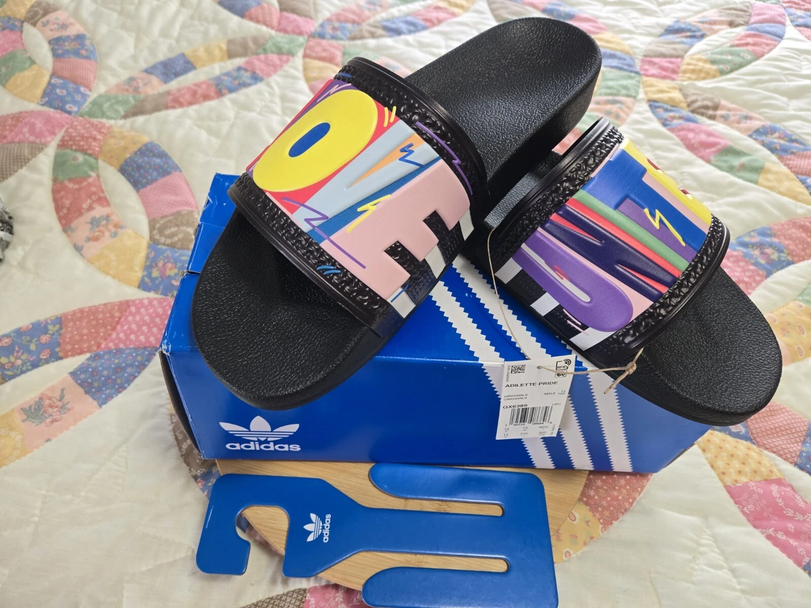 Adidas Adilette Pride Slides Uomo Taglia 13 New Love Unites GX6389 Nero