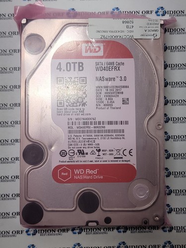 WDC 4TB 3.5" SATA HDD 5400 RPM WD40EFRX-68N32N0, GRADE A, SKU 16611
