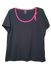 INC International Concepts Woman Black Knit Top with Pink Trim Size 1X