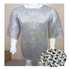 Chain mail 10 MM Flat Riveted haubergeon half sleeve Shirt medium size halloween