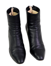 Jimmy Choo BLACK REAL LEATHER MID HEEL ROUND TOE ZIP BACKSIDE ANKLE BOOTS 37.5