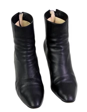 Jimmy Choo BLACK REAL LEATHER MID HEEL ROUND TOE ZIP BACKSIDE ANKLE BOOTS 37.5