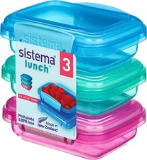 Sistema Lunch Collection Food Storage Containers, 6.7 oz./0.2 L, Pink/Green/Blue
