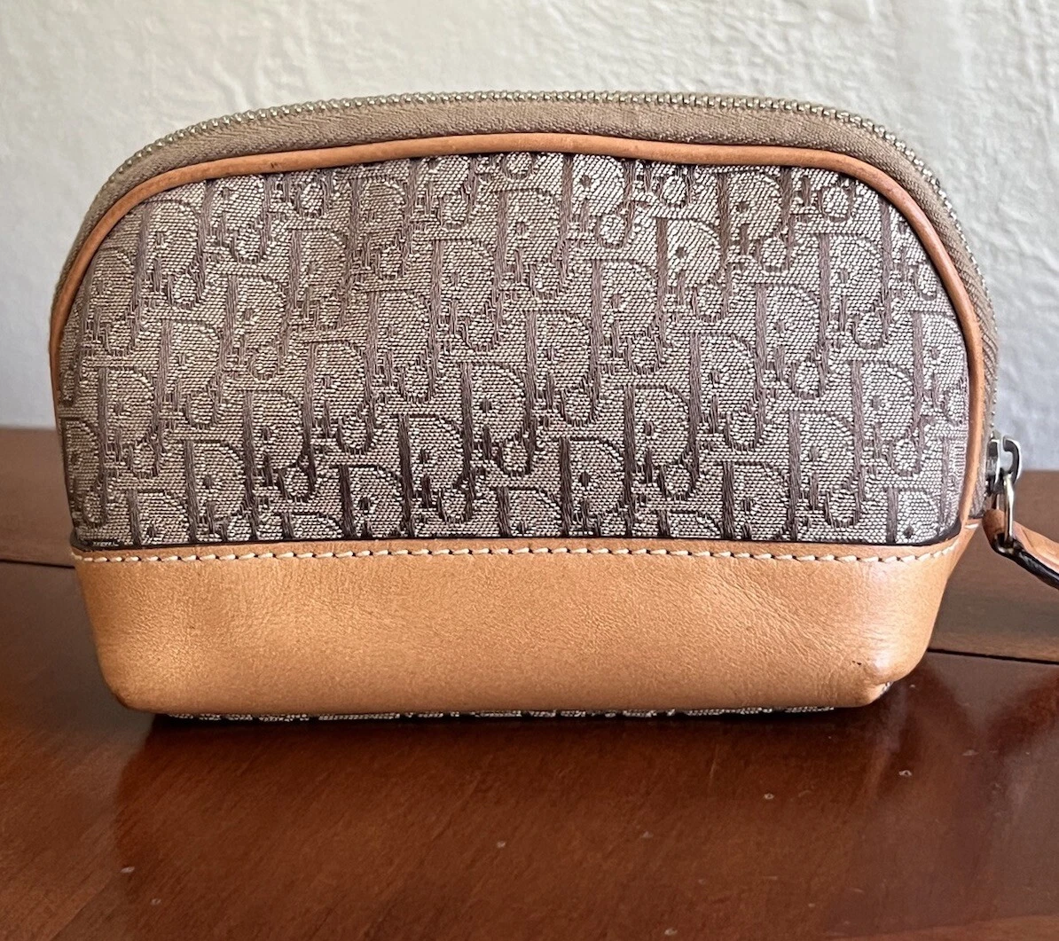 Sac à cosmétiques vintage en toile marron CHRISTIAN DIOR