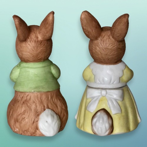VTG BISQUE LEFTON CHINA FIGURINE SET BOY & GIRL EASTER DECOR BUNNY TRINKET BOX - Picture 3 of 6