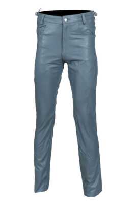 Men's Waist Side Short Laces GENUINE COW LEATHER Gray Jean Pants