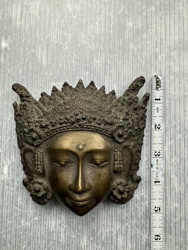 vintage Hindu Goddess BALINESE DANCER BRASS WALL MASK hanging decor - Picture 9 of 13