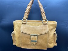 Eddie Bauer Leather Bag Braided Handles Pockets Light Brown Leather Purse