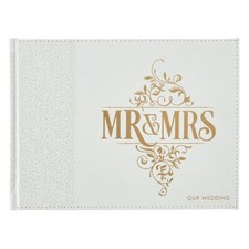 Guest Book-Wedding w/Gift Box-White LuxLeather-Mr. And Mrs. 8.25" x 6"
