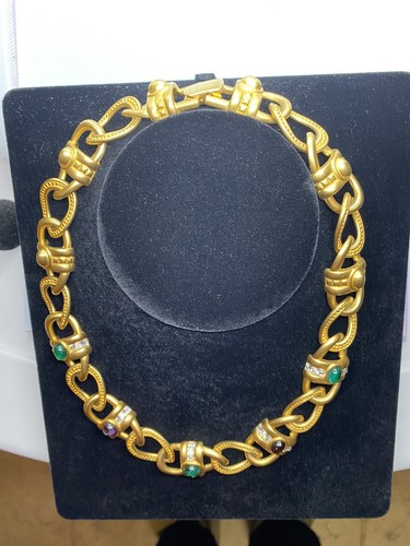 RARE Vintage GIVENCHY Mogul Satin Gold Tone GRIPOIX Jeweled Collar Necklace 18" - Picture 5 of 8