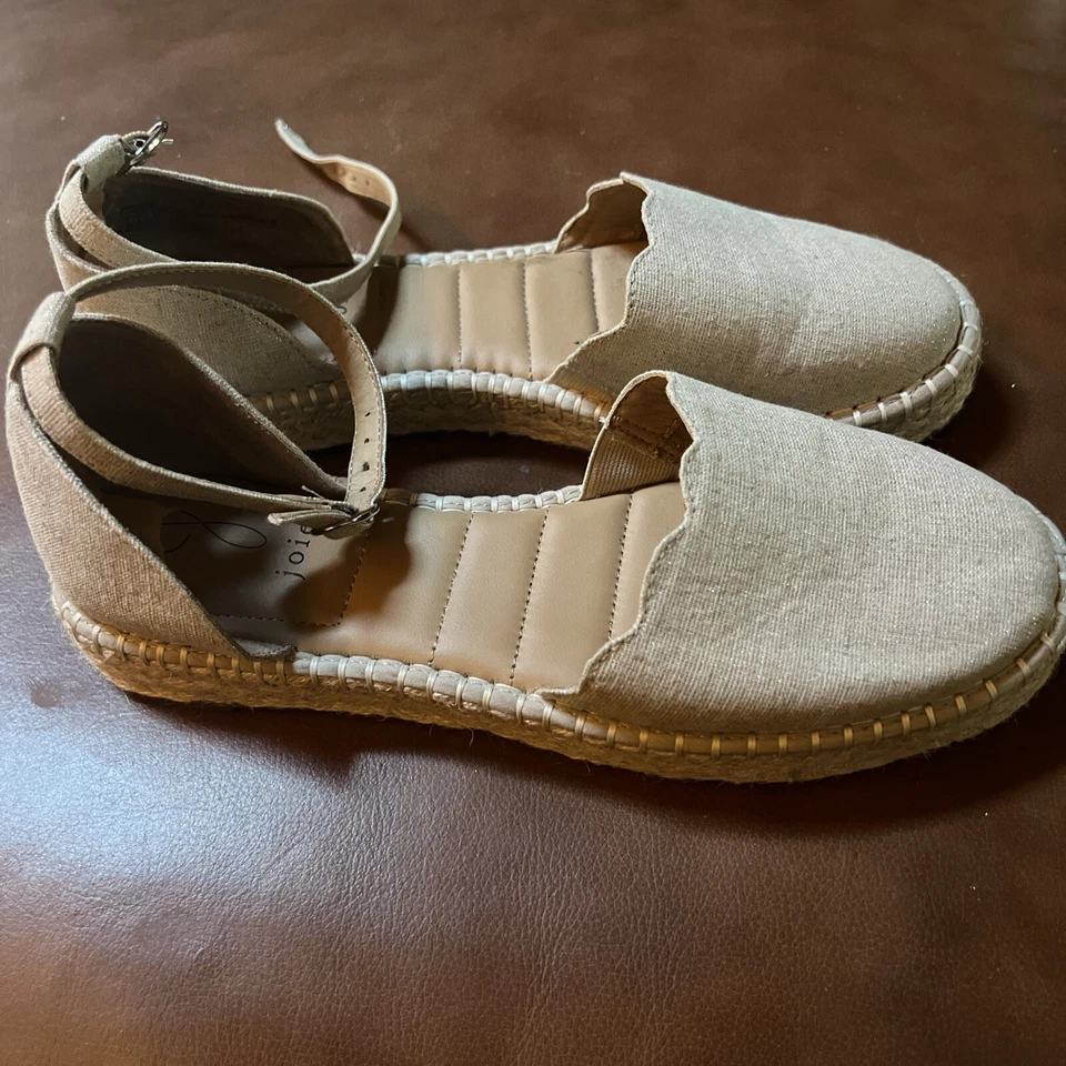 JOIE - Beige Shimmer Espadrille Platform Sandals Ankle Strap Buckle Sz 9.5M - Image 2 of 4