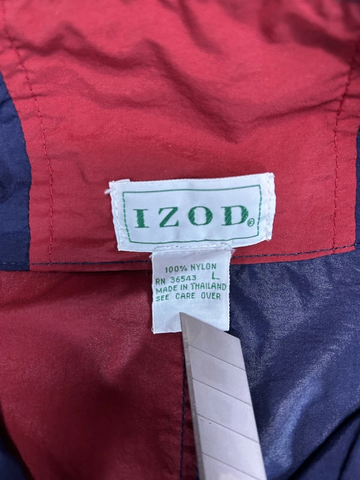 Chaqueta cortavientos vintage años 90 Izod Sport tricolor nailon 1/4 botón talla grande Foto 3 de 4