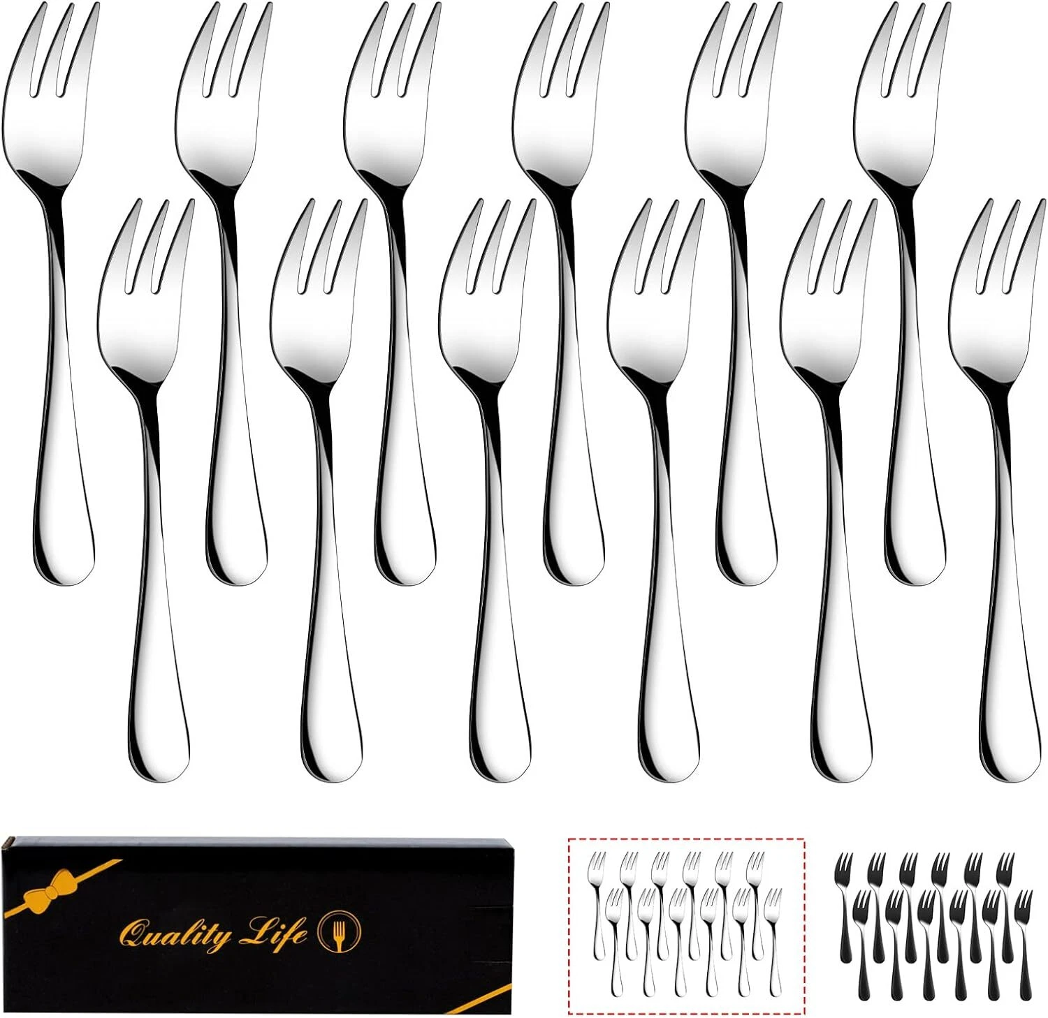 Dessert Forks Set of 12, 5.5Inches, Stainless Silver Small Forks,
