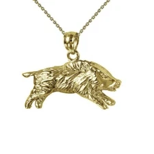 Sterling Silver Yellow Gold Plated Necklace w/ Wild Boar Pendant Charm