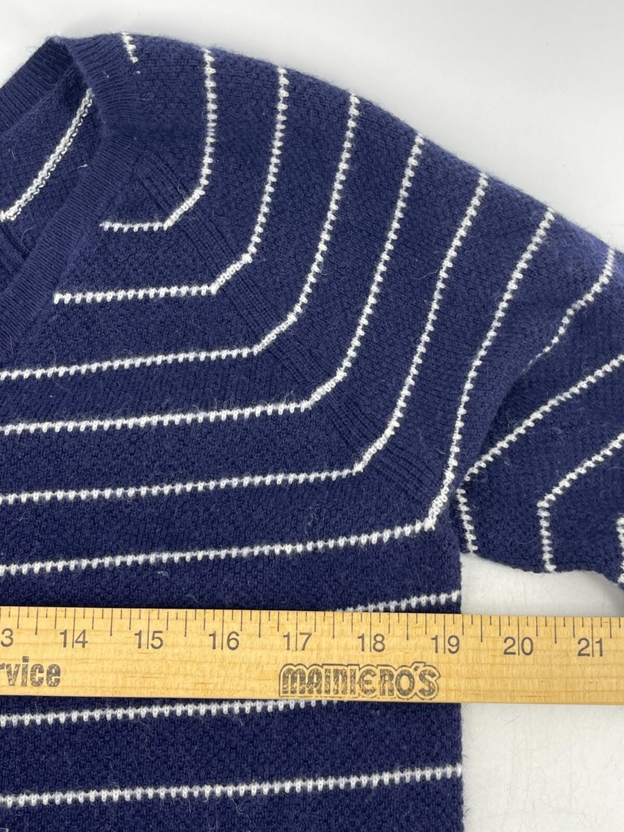 GAP Women's Navy Blue White Striped Long Sleeve V Neck Knit