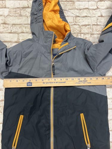 LANDS END boys M 5 - 6 gray black yellow hooded Shell jacket medium - Picture 7 of 7