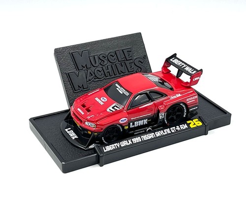 Muscle Machines Liberty Walk 1999 Nissan GT-R R34 LBWK Red 1/64 Wheels - Picture 2 of 3