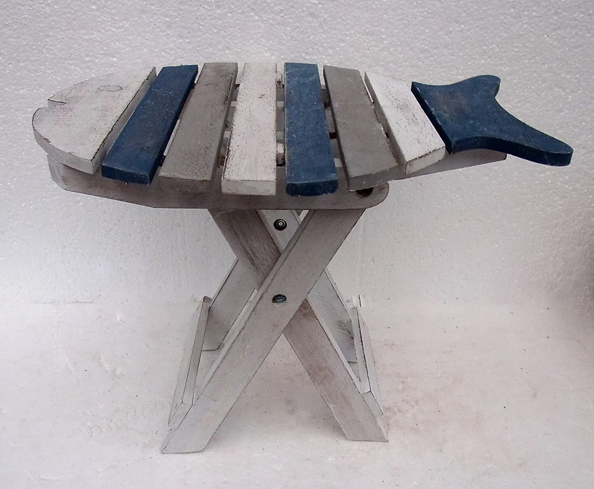 Folding Rustic Fish Table Blue Grey White Shabby chic Table Folding Boho Table