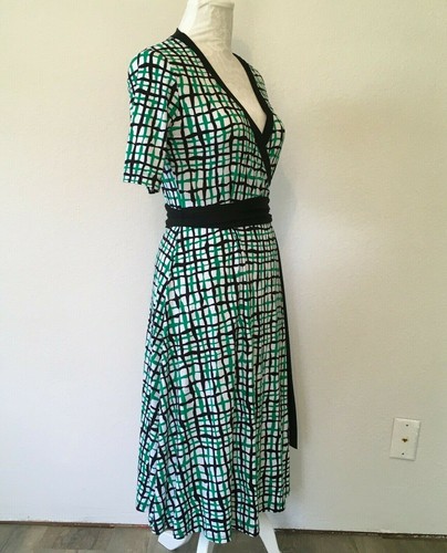 Nine West Faux Wrap Dress Black Green Short Sleeve Black White Green Size Small - Picture 4 of 10