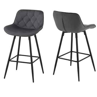 Barhocker 2x Samt Barstühle Bistrostühle mit Rückenlehne Polsterhocker h401dgr-2