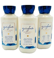 Bath & Body Works LOT of 3 Bottles Gingham Blue Daily Body Lotion Cream 8 oz