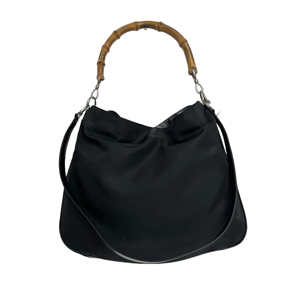 Sac à bandoulière femme Gucci noir nylon poignée bambou bidirectionnel authentique