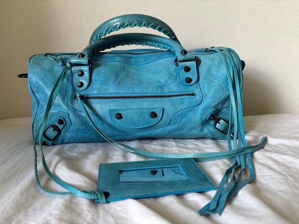 Balenciaga The Twiggy Handbag Shoulderbag 2Way Bag Leather Turquoise Blue 128523