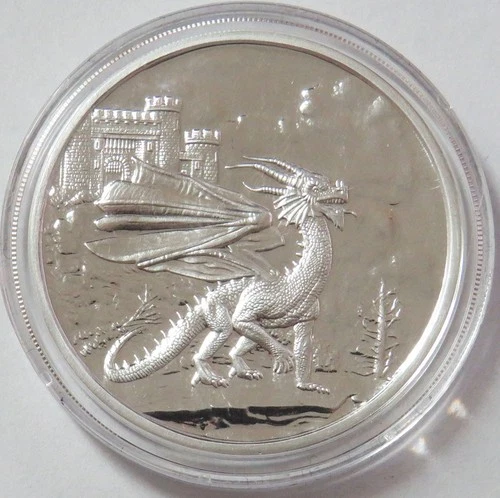 HOWARD DAVID JOHNSON WELSH RED DRAGON CELCTIC LORE 1oz 999 FINE SILVER ART ROUND