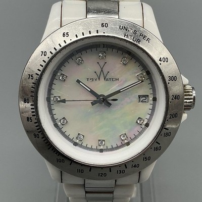 ToyWatch Womens Watch 36mm White MOP Dial Crystals Markers Date New Battery 6''