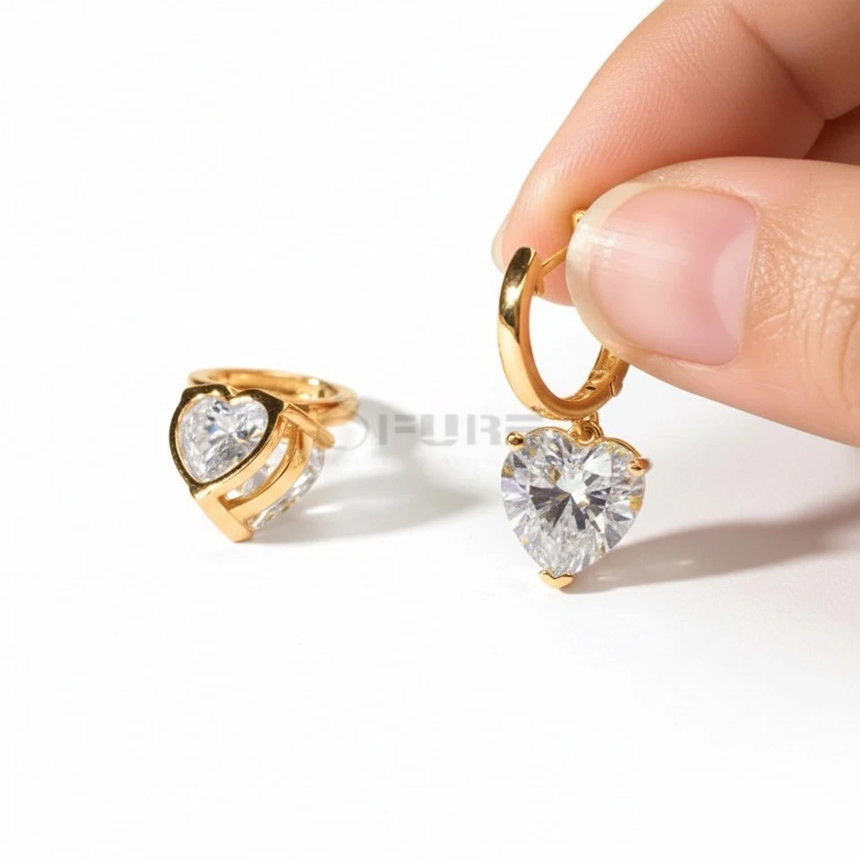 18ct Gold Plated Heart CZ Huggie Hoop Dangle Drop Earrings Cute Crystal Gift - Image 4 of 4