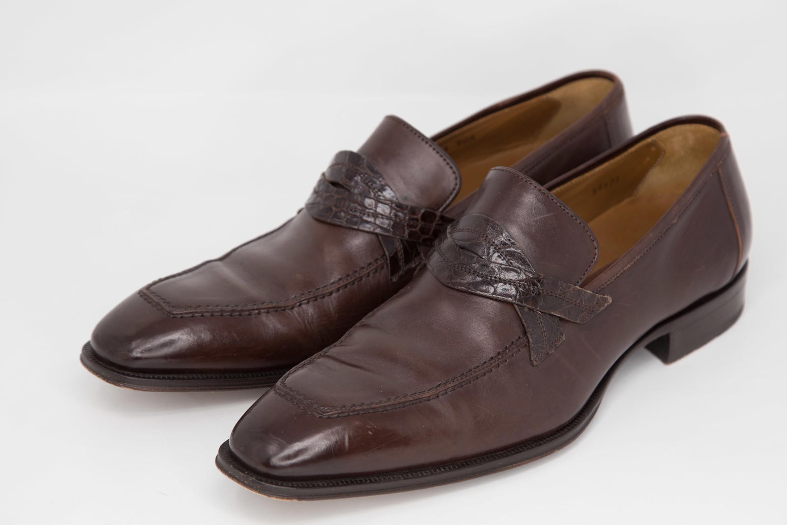 Men’s Mezlan 1968 Brown Leather Genuine Crocodile Dress Loafers Sz 8M