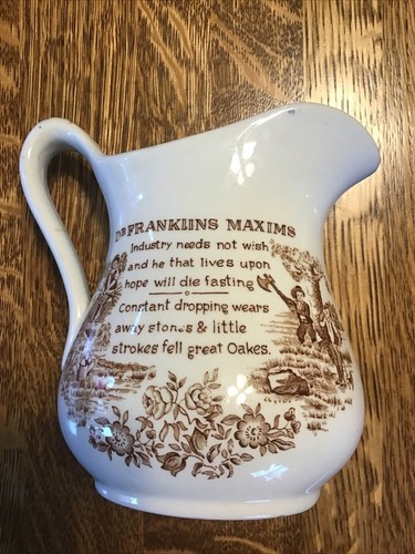 Royal Crownford Ironstone Pottery Pitcher With Dr. Franklins Maxims 6" - Picture 2 of 4