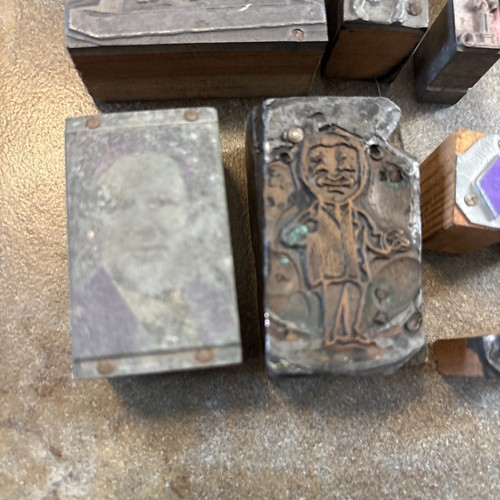 16 VTG Metal Letterpress Printing Blocks- Man Portrait Dancers Cross Shield Book - Picture 2 of 7