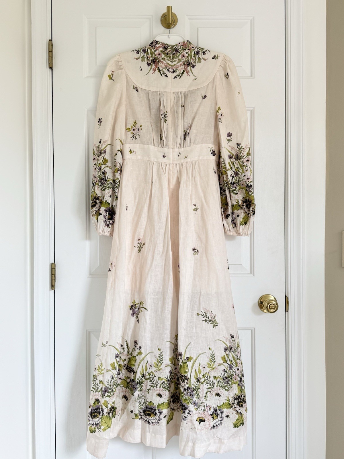 NWOT $1,150 Zimmermann Halliday Plunge Cream Floral Ivory Linen Midi Dress AU3 L