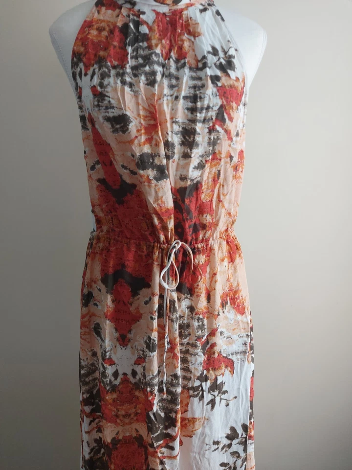 Wish Fleur Burnt Orange Floral Maxi Drawstring Waist Dress Sz 12 (M) - Image 3 of 4