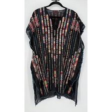JOHNNY WAS GEORGETTE RELAXED EMBROIDERED BOHO TUNIC PONCHO SMALL SWEET MAGNOLIAS