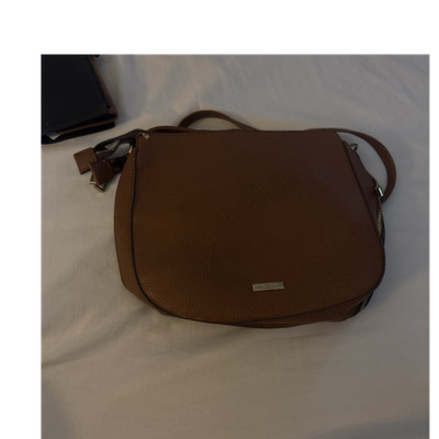 ALDO Brown Pebbled Crescent Crossbody Bag Zip Outer Pockets Detachable Strap