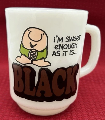 Ziggy Mug Fire King Anchor Hocking Milk Glass Sweet Enough Coffee Cup 1979 VTG