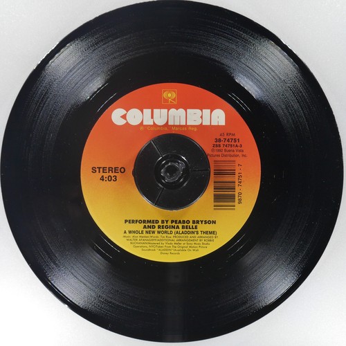 PEABO BRYSON REGINA BELLE A Whole New World Aladdin COLUMBIA 38-74751 NM 45rpm - Picture 2 of 4