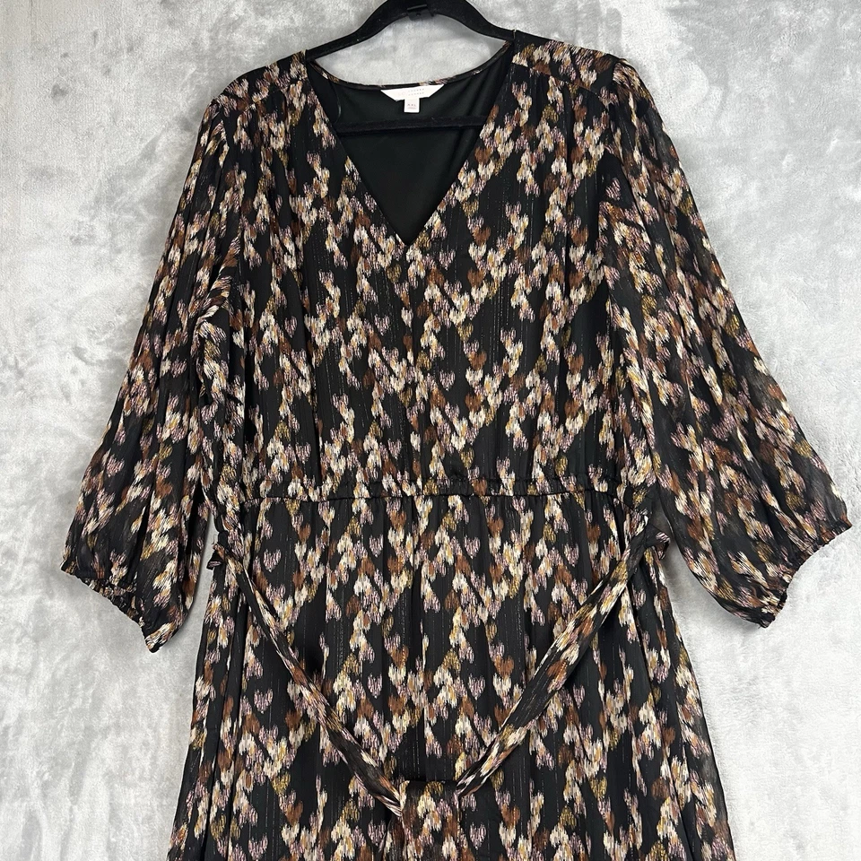 Women Maxi Tiered Flowy Dress 2 XL Metallic Belted 3/4 Sleeve Lauren Conrad's - Image 4 of 4