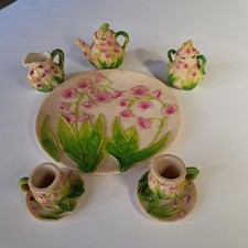 Popular Imports Ceramic Floral Miniature Tea Set Painted 6-Piece 1994