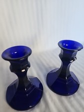 Cobalt Blue Candle Holders Set of 2 / 4 1/4"t x 3 1/4" at base