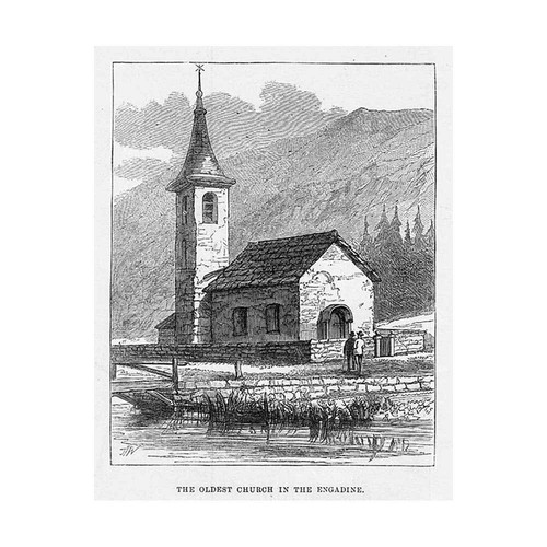 SWITZERLAND Oldest Church in the Engadin - Antique Print 1882