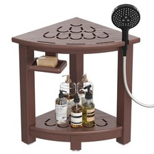 Corner Shower Stool, HDPE Shower Bench for Inside Shower Brown 
