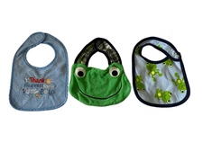 Lot of 3 Baby Boy Feeding Bibs Newborn Infant Frog Everyday Drool Bib