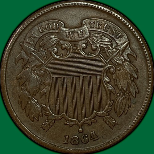 1864 Two Cent Piece Choice Almost Uncirculated AU+/UNC Coin #44784