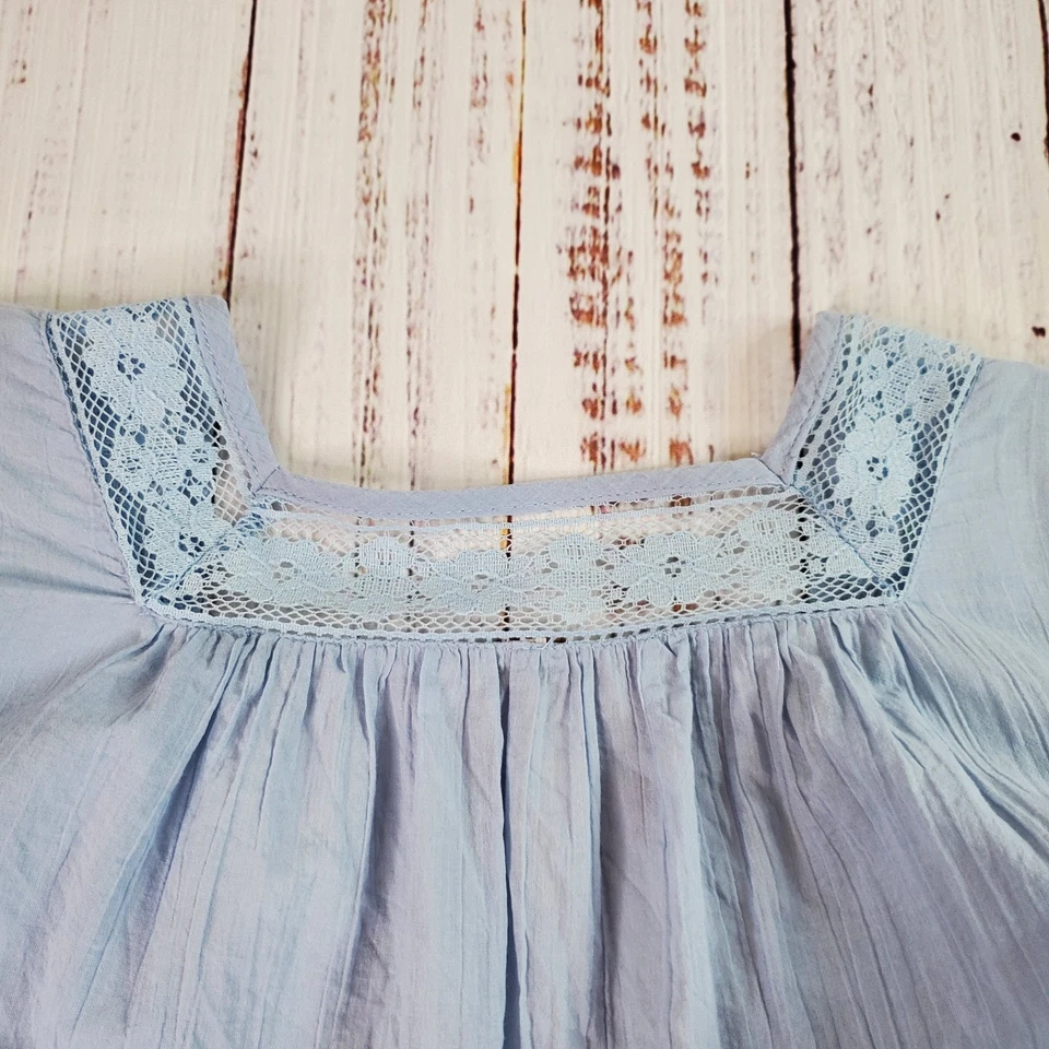 Túnica romántica favorita de Free People para mujer M azul claro manga globo encaje soñador Foto 4 de 4