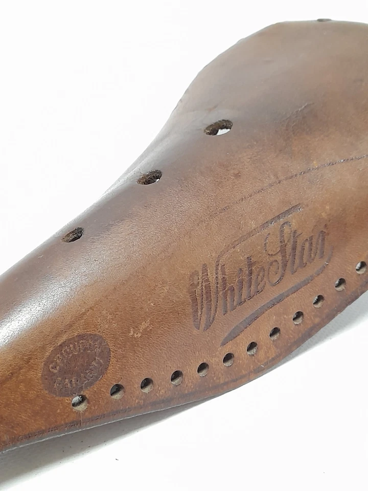 Selle Ancienne CUIR WHITE STAR Vélo Ancien - Photo 3/4