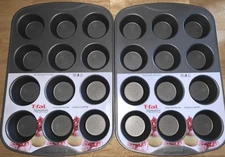 2 HTF T-Fal Signature Series 12-Cup Muffin Pans/Tins~12 Capacity~Non-Stick~New