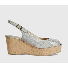 Jimmy Choo Praise 39.5 Gold Snakeskin Cork Wedge Peep Toe Slingback Sandals